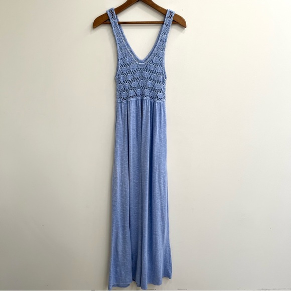 Aerie Crochet Maxi Dress Ocean Sky 100% Cotton Pockets Summer Pool Size Medium - Picture 9 of 14